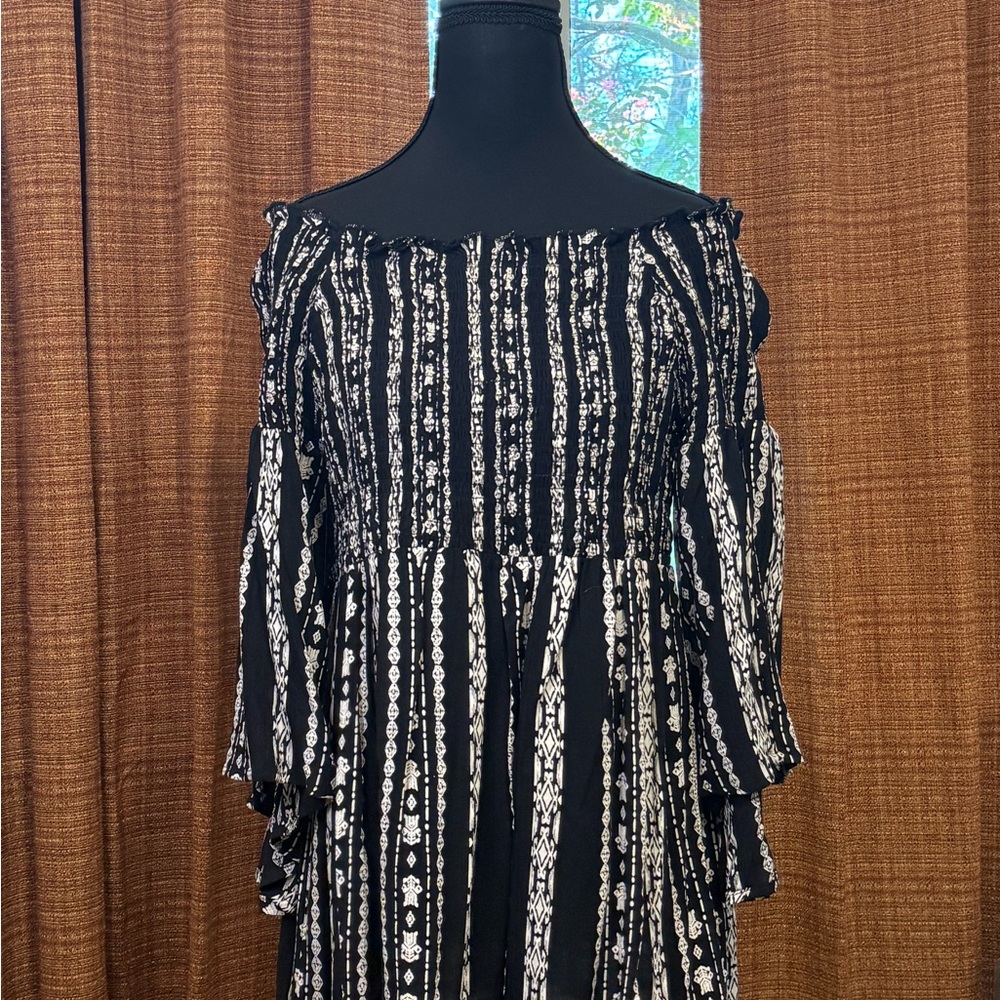 Angie Elegant Black and White Off-Shoulder Smocked Top